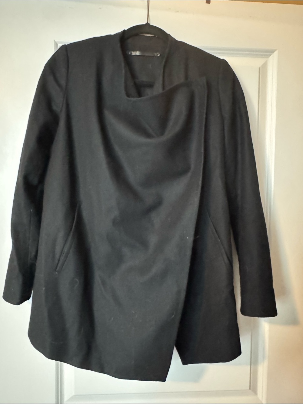 AllSaints Black Asymmetric Pea Coat